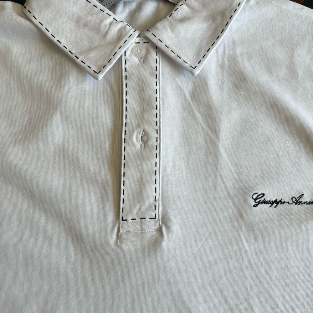 White Polo Shirt with Black Stitching